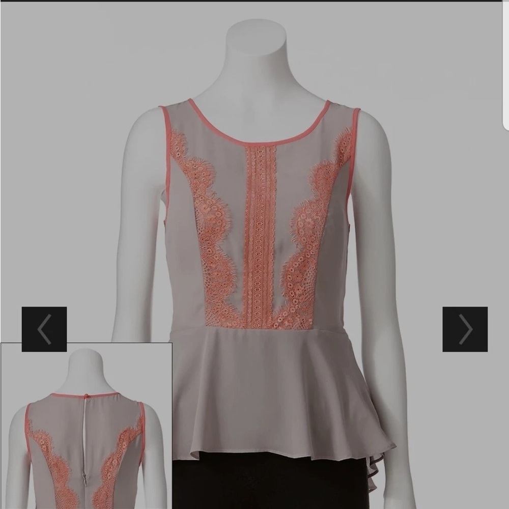 Women's Apt. 9 Pink Lace Drop-Tail Hem Chiffon Gray Top with zipper